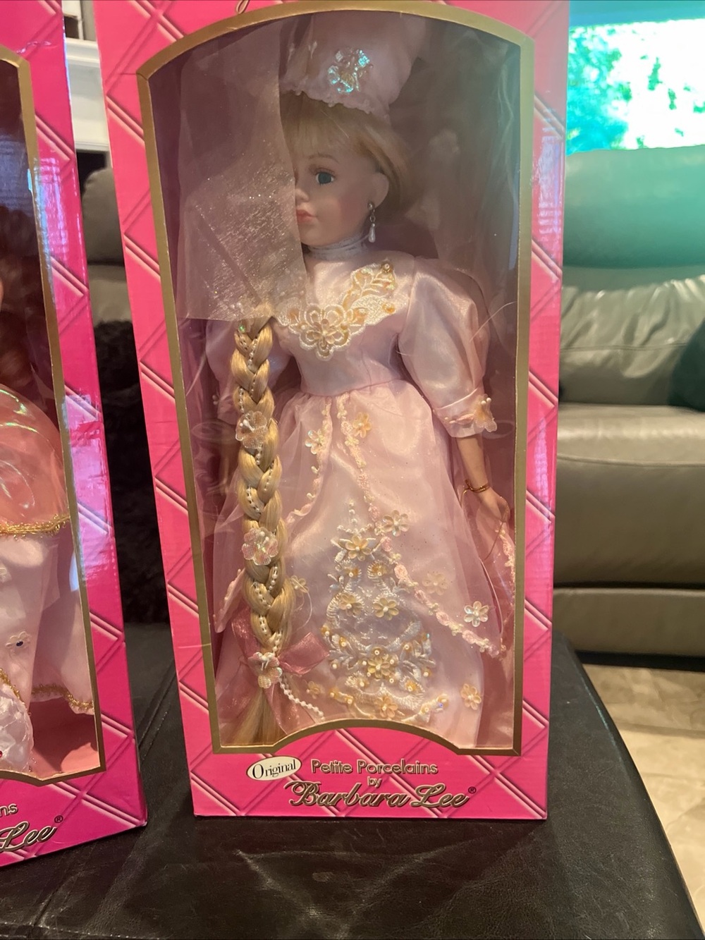 Pink Porcelain Doll with Embroidered Gown